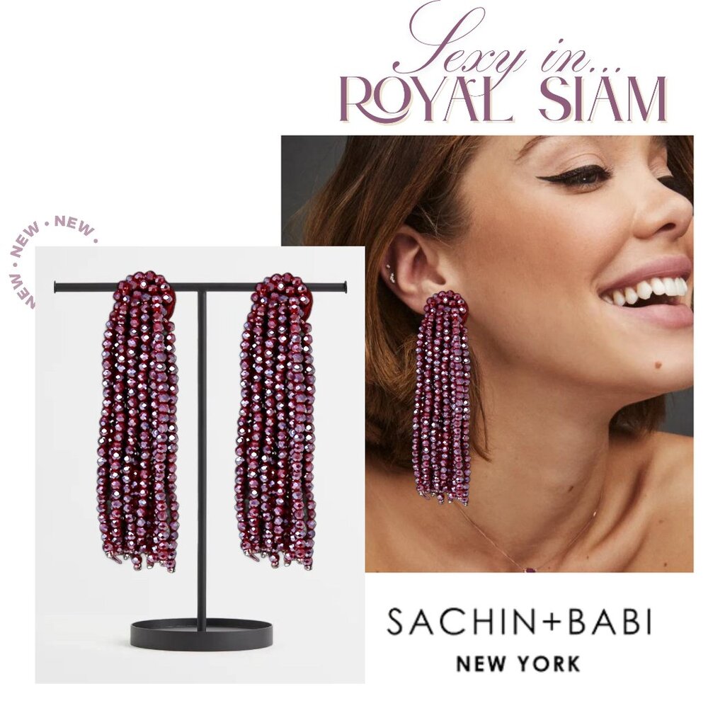 NEW Sparkling Glass Beaded Siam Purple Cascade Tassel Earrings Anthropologie